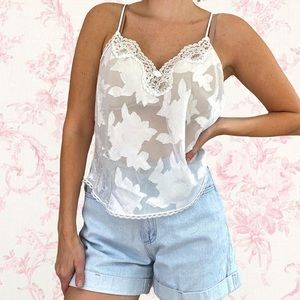 Vintage White Semi Sheer Floral Camisole